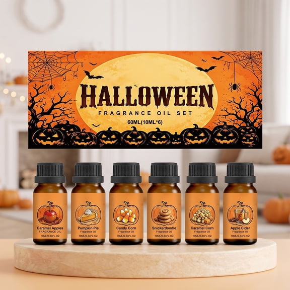 Halloween Fall Holiday Scented Fragrance Oil Set, 6‑Pack 10ml Each Aroma Oils for Candle Making, Soap Making & Diffuser, DIY Craft Essential Oil Gift Set