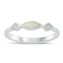 CHOOSE YOUR COLOR White Simulated Opal Ring .925 Sterling Silver Band CZ Jewelry Female Size 9