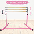 thumbnail image 2 of Iron Bar Gymnastics Bar Height Adjustable Kip Bar 3 FT - 5 FT Ages 3-14 Beginner and Advanced Kids Gymnastic Training Equipment (Pink), 2 of 8