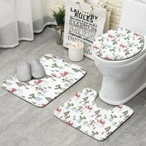White Christmas Snowman Pattern Bathroom Rugs Sets 3 Piece,Toilet Cover Set,Absorbent Non Slip Bathroom Mats Sets with U-Shaped Contour Rug Toilet Rug Set