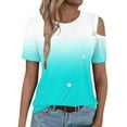 thumbnail image 5 of Womens Cold Shoulder Tops 2024 Summer Trendy Gradient Dressy Casual T-Shirts Crewneck Ladies Going Out Tunic Blouses, 5 of 6