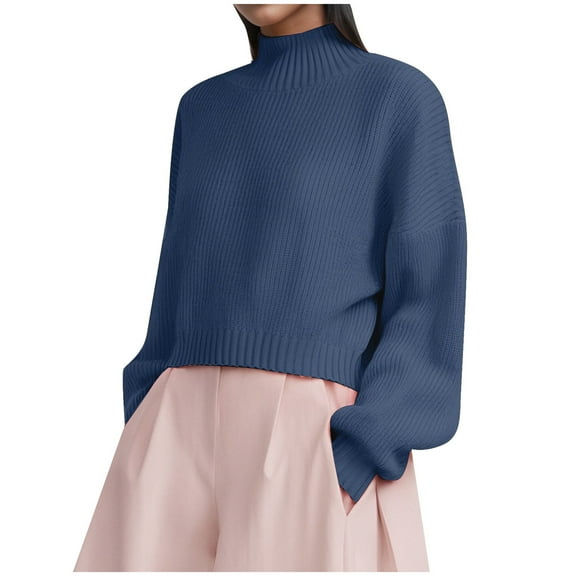 Women's Cropped Turtleneck Sweater Ribbed Knit Pullover Soft Comfortable Casual Winter Fashion Top