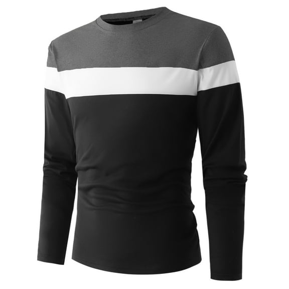 Krdevn Hoodies for Men - Men'sTricolor Color Blocking Round Neck Casual Sports Sweatshirt - Sweatshirts for Men,Color:Dark Gray,Size:S