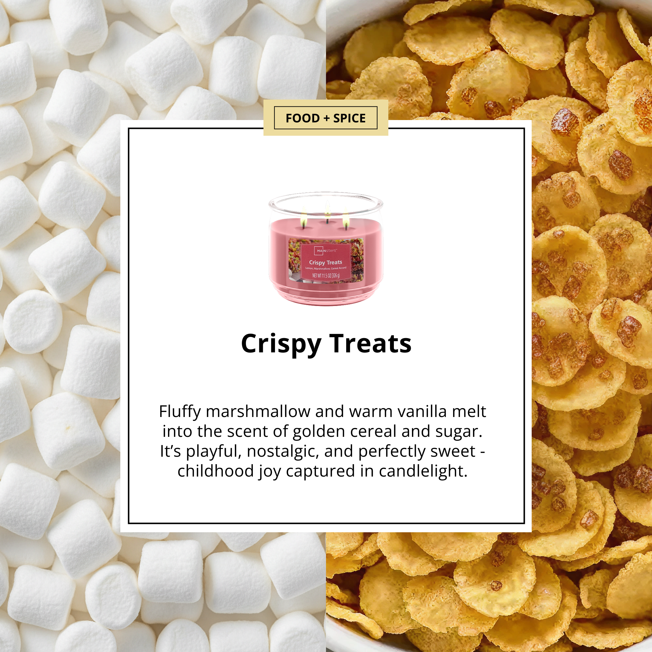 (4 pack) Mainstays 3-Wick Scented Glass Jar Candle, Crispy Treats, 11.5oz.