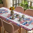 thumbnail image 3 of 4th of July Table Cloths for 8 Foot Rectangle Tables, Red Blue Patriotic Flowers Star Stripes Wooden Patio Waterproof Elastic Fitted Tablecloths, Washable Rectangular Table Cover for Camping, 3 of 8