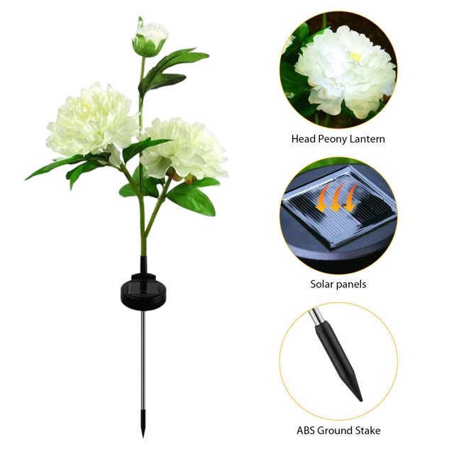 Lámpara de enchufe de tierra de peonía solar decoración del hogar 600 mAh para camino de patio trasero (2 uds blanco) Ndcxsfigh Para estrenar
