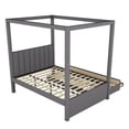 thumbnail image 7 of Full Size Upholstery Canopy Platform Bed with Trundle and 3 Storage Drawers, Solid Wood Captain Bed with 4-Poster Canopy Roof and Strong Slats Support for Bedroom, No Box Spring Needed, Gray, 7 of 7