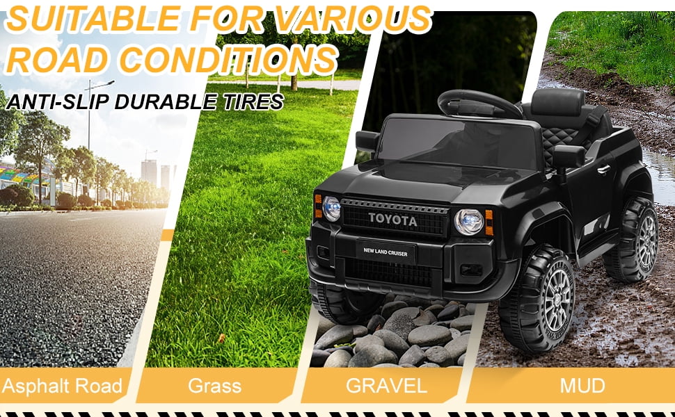 Winado Licensed Toyota 12V Kids Electric Ride On Car with Remote Control, Music, Lights, Black