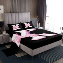 Erosebridal Monogrammed K Sheet Set Twin, Initial Letter Bedding Sets Twin Size, Pink Bow Reversible Twin Sheet Sets, Super Cozy Bedroom Decor, 3-Piece