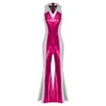 thumbnail image 3 of renvena Women 70s Outfits Shiny Disco Prom Jumpsuit Music Festival Raves Party Hippie Costume Flared Long Pants Rompers Hot Pink L, 3 of 7