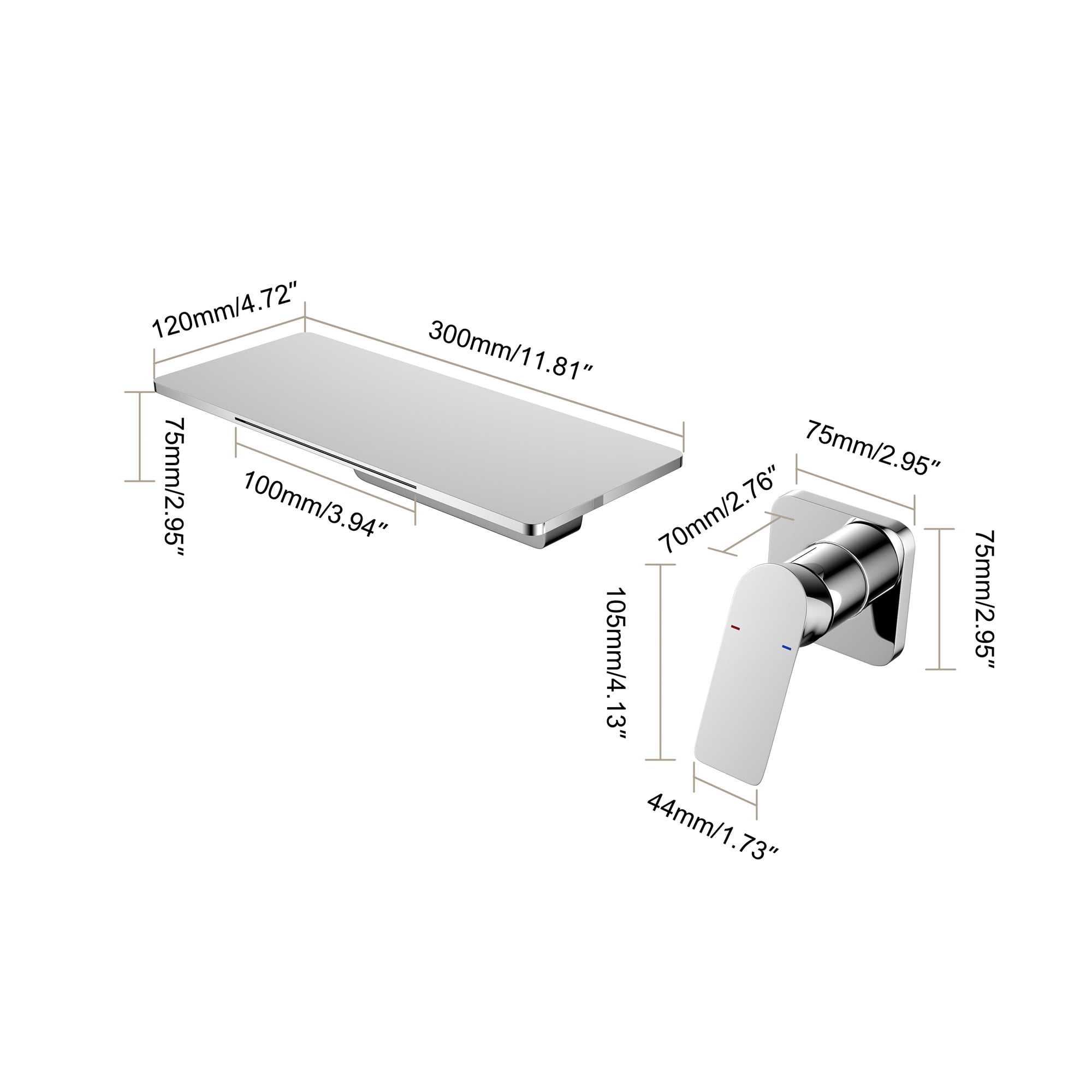 Cfowner Wall Mount Bathtub Faucet, Single Handle Bathroom Faucet, 2 Hole Waterfall Spout Faucet, Chrome