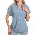 thumbnail image 6 of Women's Fashion 2024 Comfy Casual Shirts Vintage Summer Clothes for Teen Girls V Neck Blouse Y2K Tops Dressy Casual Solid Color Short Sleeve Tunic Tops Loose Fit Flowy Light Blue T Shirts XXL, 6 of 7