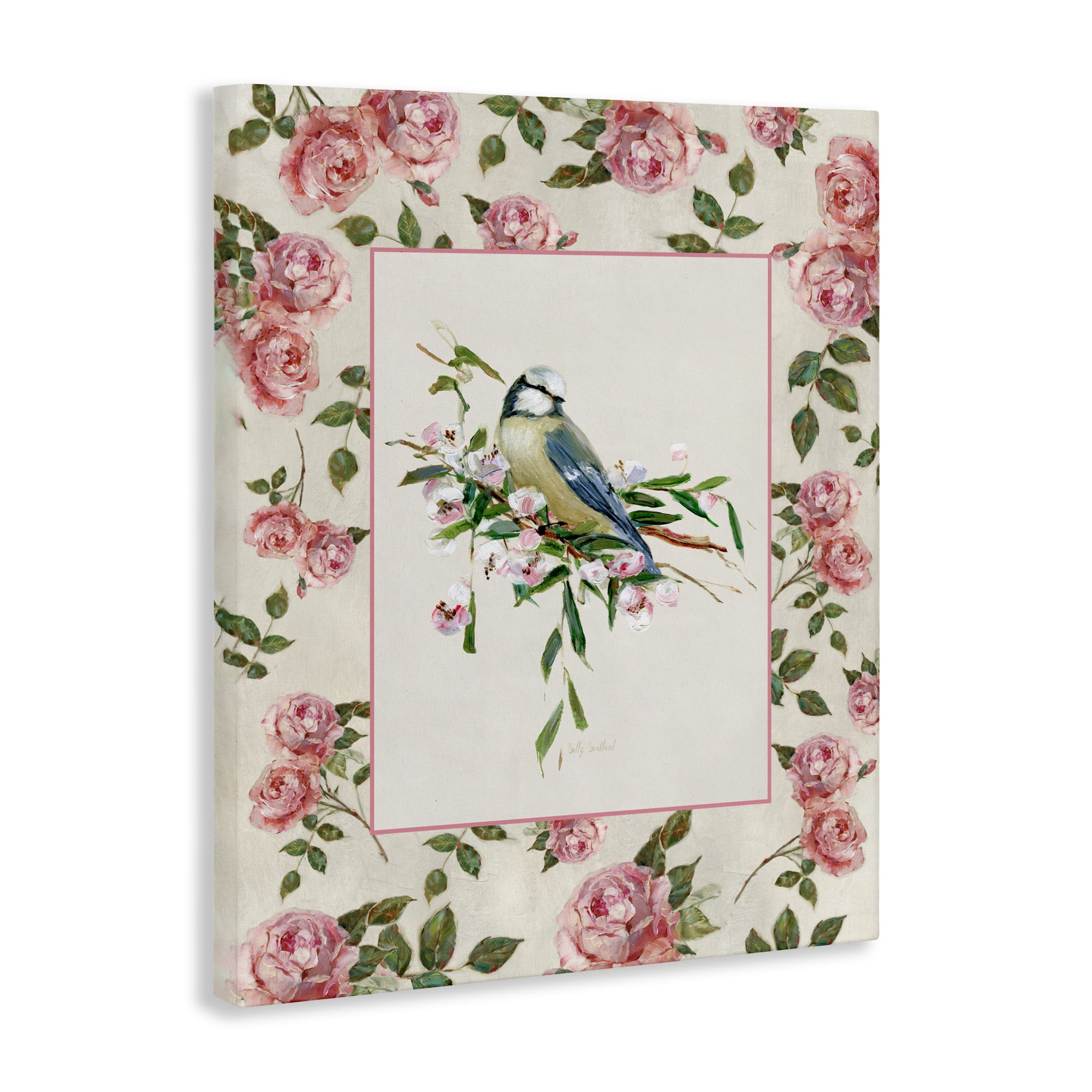 Stupell Industries Dainty Roses & Perched Bird Canvas Wall Art, design by Sally Swatland