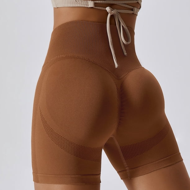 Pantalones cortos de yoga sin costuras europeos y americanos, pantalones cortos ajustados de cintura alta con caderas color melocotón para correr para niñas