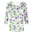 thumbnail image 4 of PuLe Women's Top 3/4 Sleeve Tunic Tops for Women Summer Floral Print Tees Shirts Womens Crew Neck 3/4 Sleeve Basic T-Shirts, 4 of 5