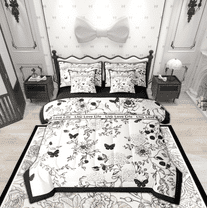 Manfei Grey Flower Floral Twin Bedding Sets 7-Piece for Girls, Cartoon Butterfly Bedding Comforter Set, Retro Western Theme Reversible Sheet Sets, Ultra Soft Home Decor