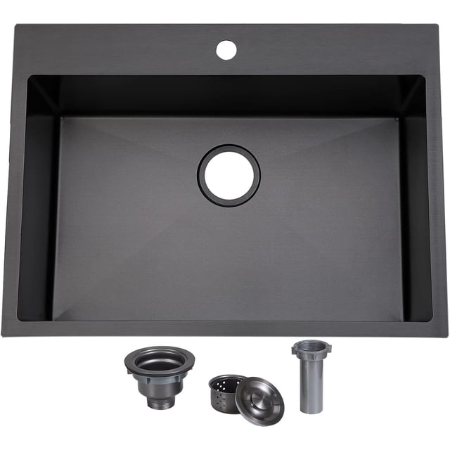 Drop in Stainless Steel Kitchen Sink Inch Gunmetal Top Mount Laundry Utility Sink Inch Deep Single Bowl Basin Wet Bar Prep Sink