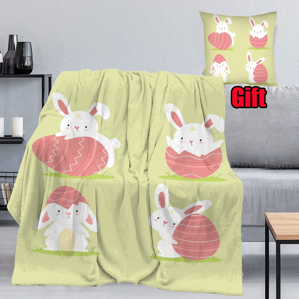 Dicasser Easter Rabbits Blankets With Pillow Cover Spring Bunnies and