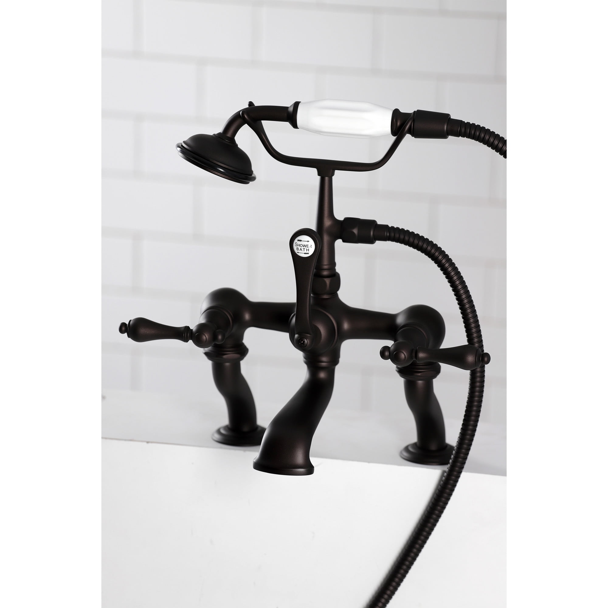 Kingston Brass CC409T5 Vintage 7" Center Deck-Mount Clawfoot Tub Faucet with Hand Shower, Oil Rubbed Bronze