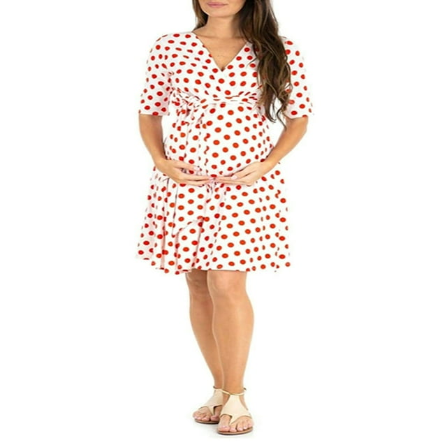MesaSe Robe de Maternité pour Femmes Décontractée à Col en V à Pois/fleurie à Manches Mi-Longues Robe pour Grossesse Vêtements Séance Photo