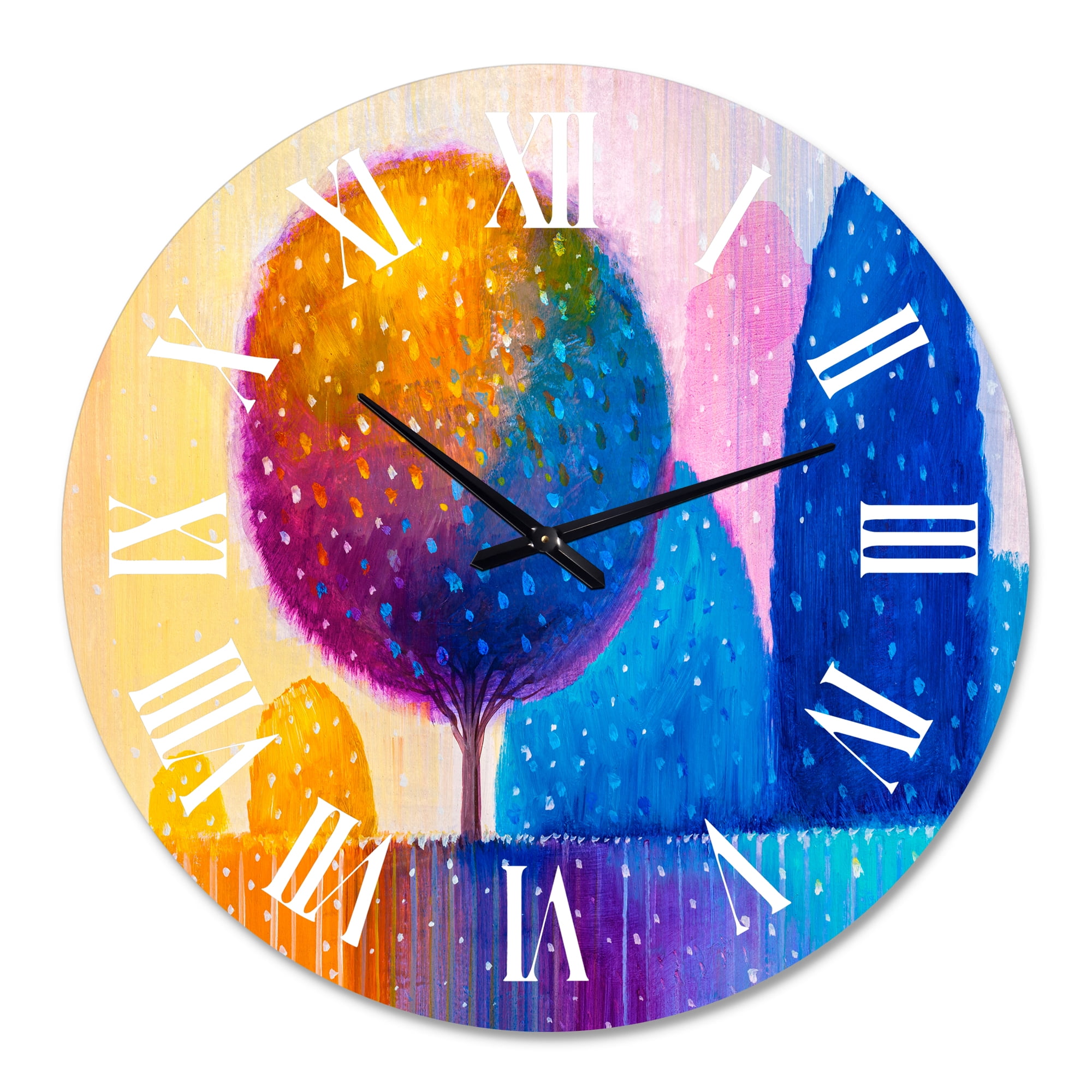 Designart 'Colourful Ornamental Trees X' Modern Wall Clock