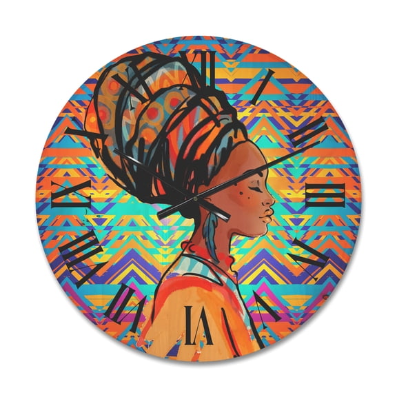 Designart 'African American Woman Portrait with Turban IV' Modern Wood Wall Clock