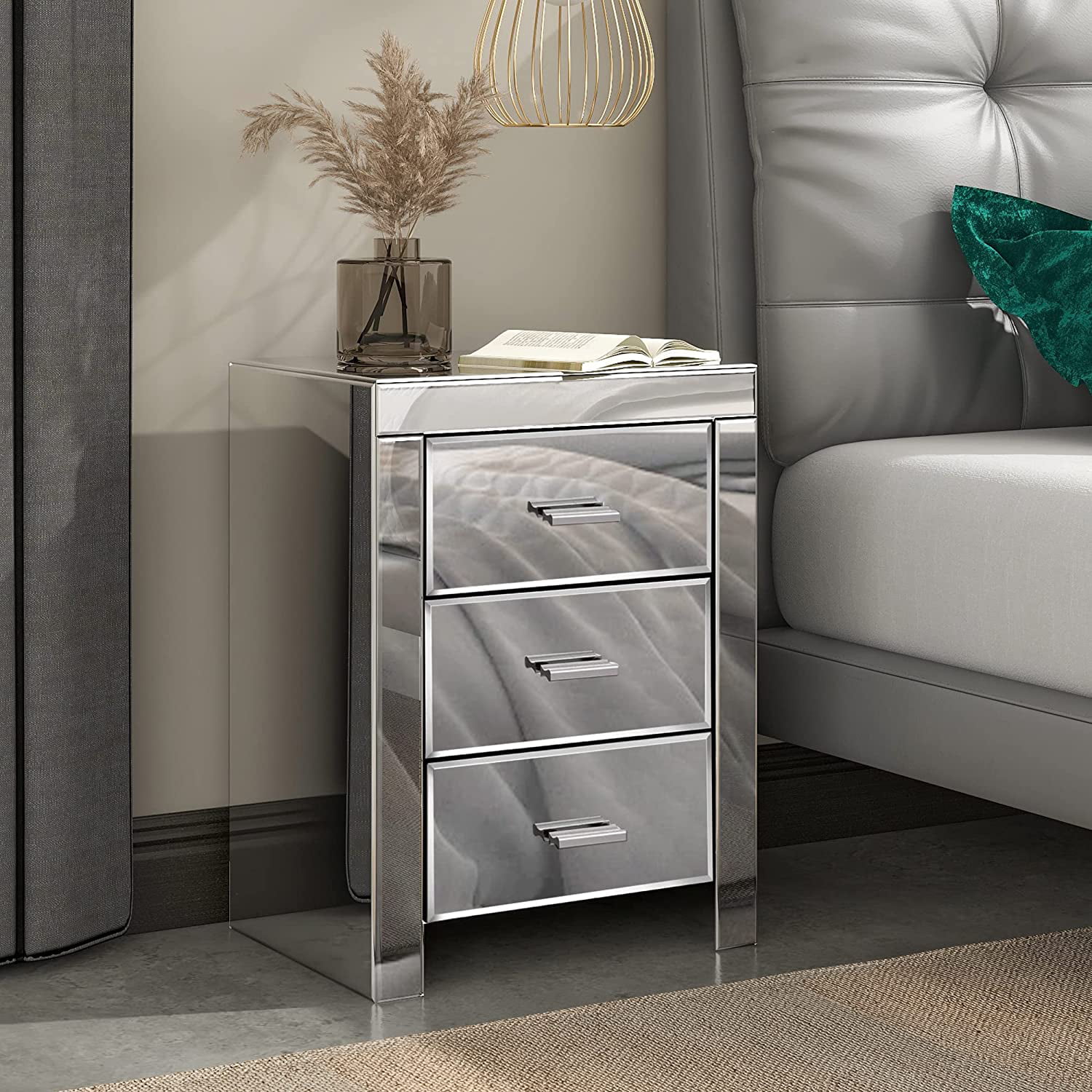 IKIFLY Mirrored Crystal End Table w/3 Drawers Mirror Accent Side Table  Finished Nightstand for Living Room/Bedroom - Walmart.com