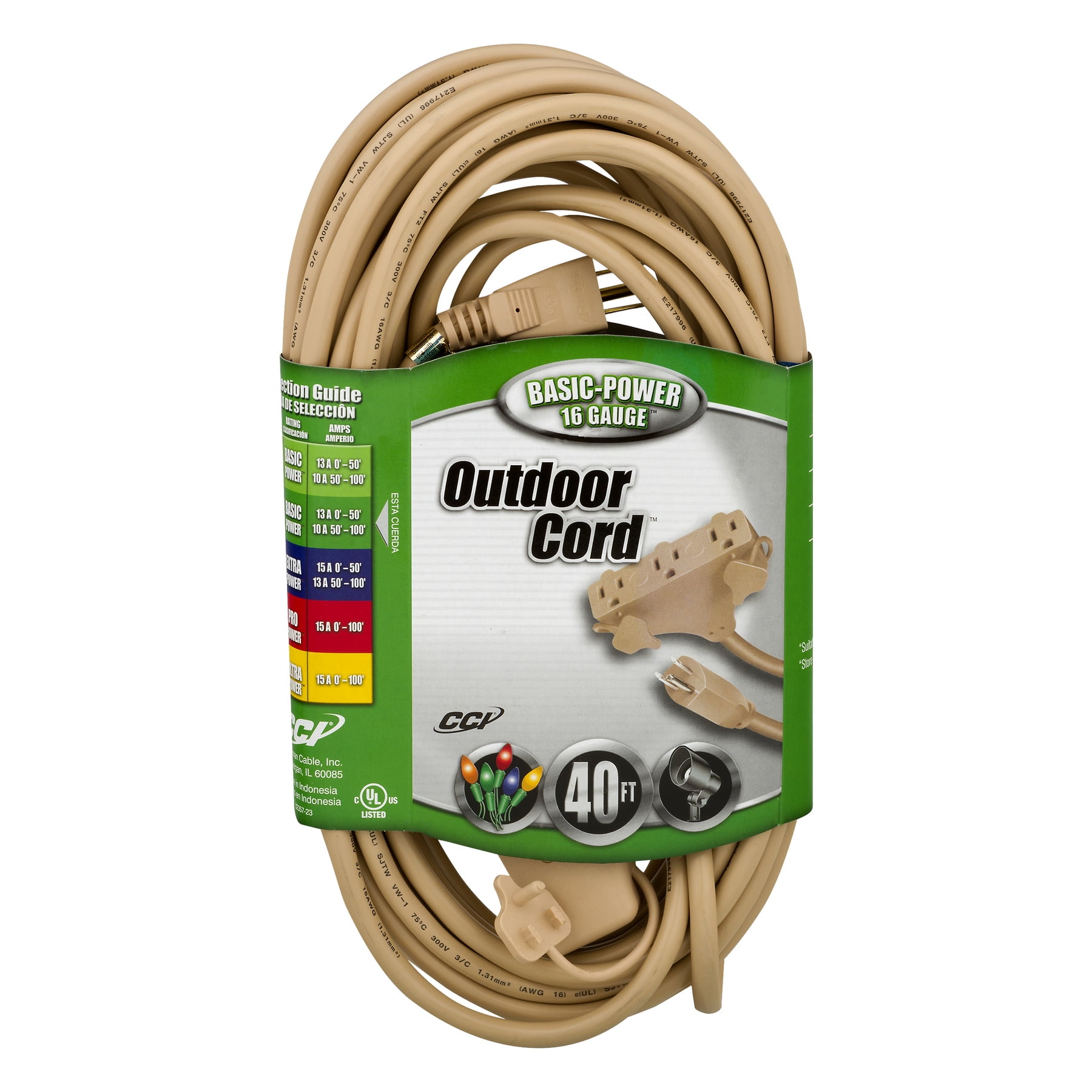Coleman Cable 16 3 Tri-Source Outdoor Landscape Deck Patio Outdoor Extension Cord, Beige, 40-Foot by Coleman Cable, Inc