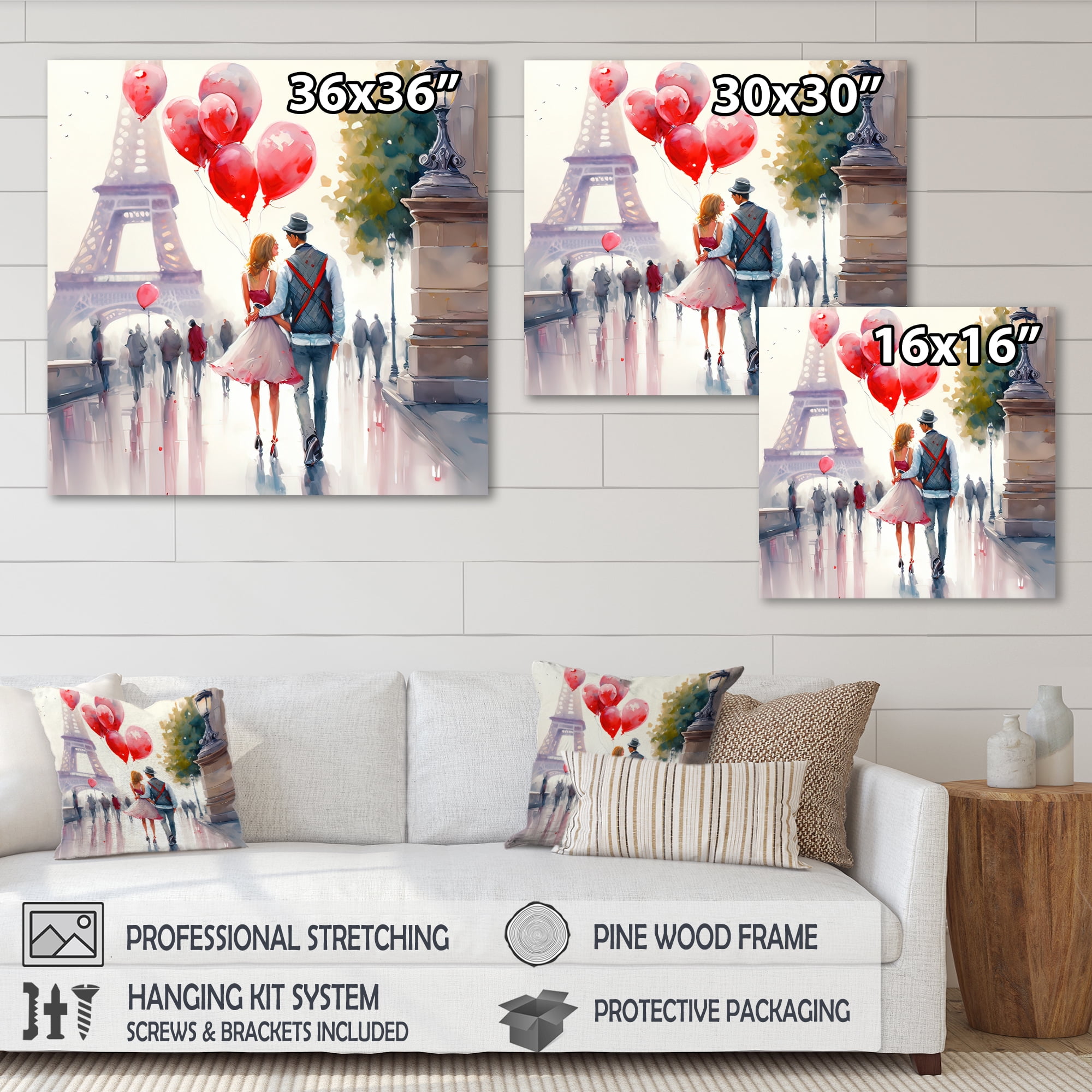 Designart Couples In Love In Paris III Canvas Wall Art