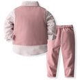 thumbnail image 2 of Trajes de ropa para bebés, camisa de vestir para niños pequeños con pajarita + pantalones con tirantes, conjuntos de trajes para caballero, boda, rosa, 120cm, 2 of 5