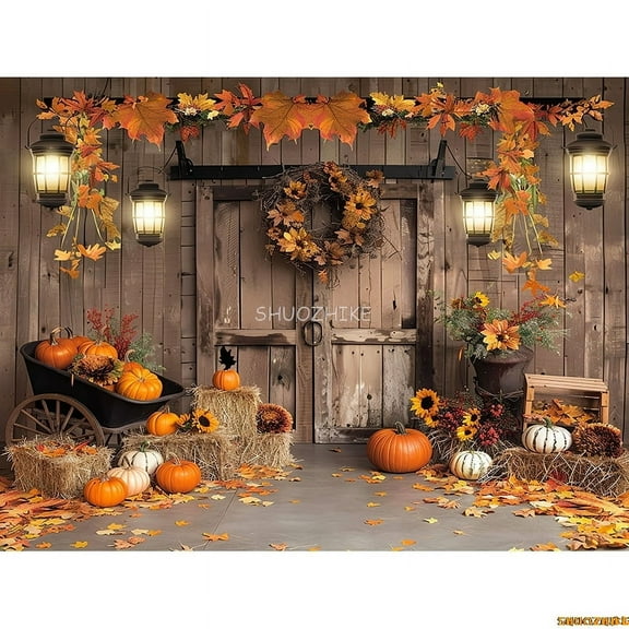 Autumnal Pumpkins Farm Photography Backdrops Props Hallowe Fall Field Maple Leaf Scarecrow Fce Photo Studio Background FM-06