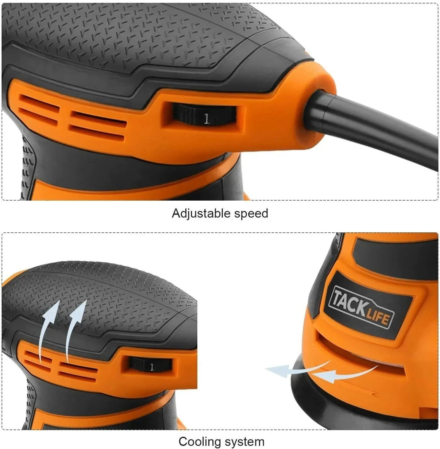 New TACKLIFE 5-Inch Random Orbital Sander 3.0A w/ 12Pcs Sandpapers, 6 Variable Speed
