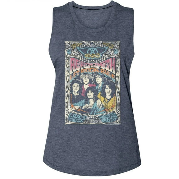 Aerosmith Let Rock Rule Antique Denim Ladies Muscle Tank L