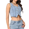 thumbnail image 4 of INSPIRE CHIC Denim Vest Top for Women Sleeveless V Neck Button Down Cropped Jean Waistcoat M Light Blue, 4 of 6