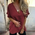 thumbnail image 4 of Women's V-Neck Tunic Top - Short Sleeve Side Button Shirt, Cotton Linen Blend Breathable Blouse, Solid Color Comfort Fit Boho Chic 2025 Summer, 4 of 9