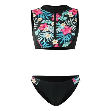 Gyratedream Women Bikini Two Piece Sets Swimsuit Hawaiian Print Zipper Swimwear High Waist Bikini Triangle Bathing Suit Family Swimsuits Matching Set for 2 Years-X-Large