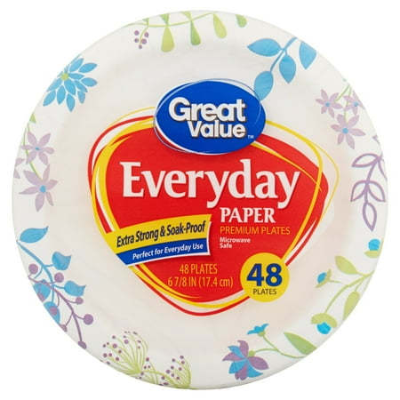 Great Value Everyday Paper Snack/Dessert Plates, 6u0022, 48 Count