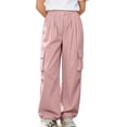 thumbnail image 6 of Dpytoraw Girls Solid Utility Cargo Pants Drawstring Elastic Waist Lightweight Trousers Pink Size 13-14 Years, 6 of 7