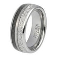 thumbnail image 2 of Wedding Ring Men Women 8mm Silver Tungsten Band Black Carbon & Meteorite, 2 of 7