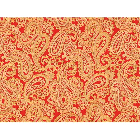 Pack of 1, Red/Gold Paisley 26" x 417' Half Ream Gift Wrap (Foil) for Holiday, Party, Kids' Birthday, Wedding & Special Occasion Packaging