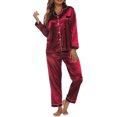 thumbnail image 2 of Conjunto de pijama para mujer, manga larga, cuello con muescas, botones, suave, 2 of 8