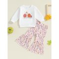 thumbnail image 2 of Toddler Baby Girls Halloween Bell-Buttoms Outfits Letters Sweatshirt Tops Pumpkin Flare Pants Set Fall Holiday Clothes, 2 of 8
