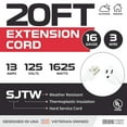thumbnail image 4 of 20 Ft White Extension Cord - 16/3 Durable Electrical Cable, 4 of 10