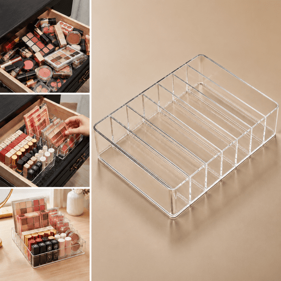Clear Acrylic Makeup Organizer for Eyeshadow Makeup Palette Organizer, 7 Slots Cosmetic Organizer for Vanity Countertop & Drawer, Fits Palettes Blushes Lipstick or Other Small Items