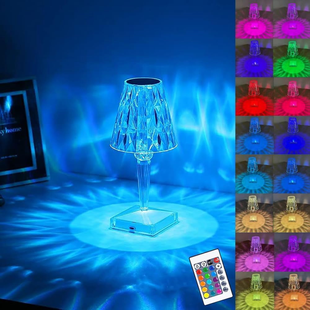 Crystal Diamond Table Lamp, 16 Color Changing RGB Touch & Remote Control, Decorative Bedside Lamp Desk Light for Living Room Bedroom
