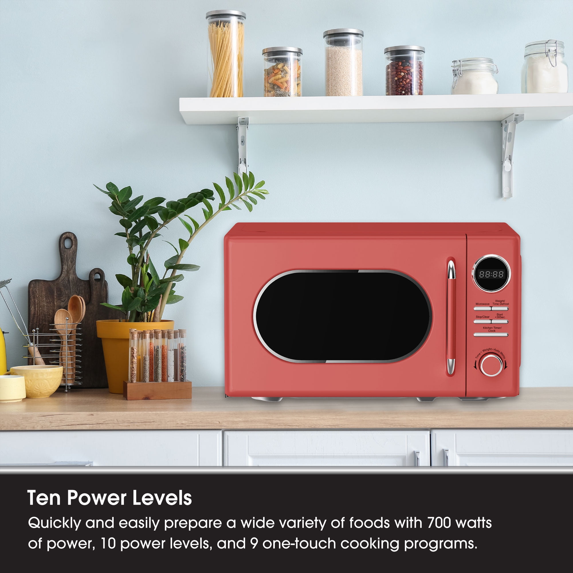 Open Box Magic Chef 0.7 Cubic Feet 700 Watt Retro Countertop