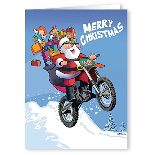 Motorcycle Christmas Card 18 Cards & Envelopes Santa Rides