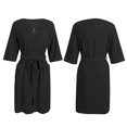 thumbnail image 7 of Women's Zipper Robe 3/4 Sleeve House Wear Knee Length Sleepwear Soft Casual Waffle Knit Housecoat with Pockets and Belt, S-2XL, 7 of 7