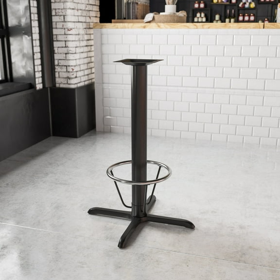 BizChair Restaurant Table Cast Iron Chrome Metal Portable X-Base, Black