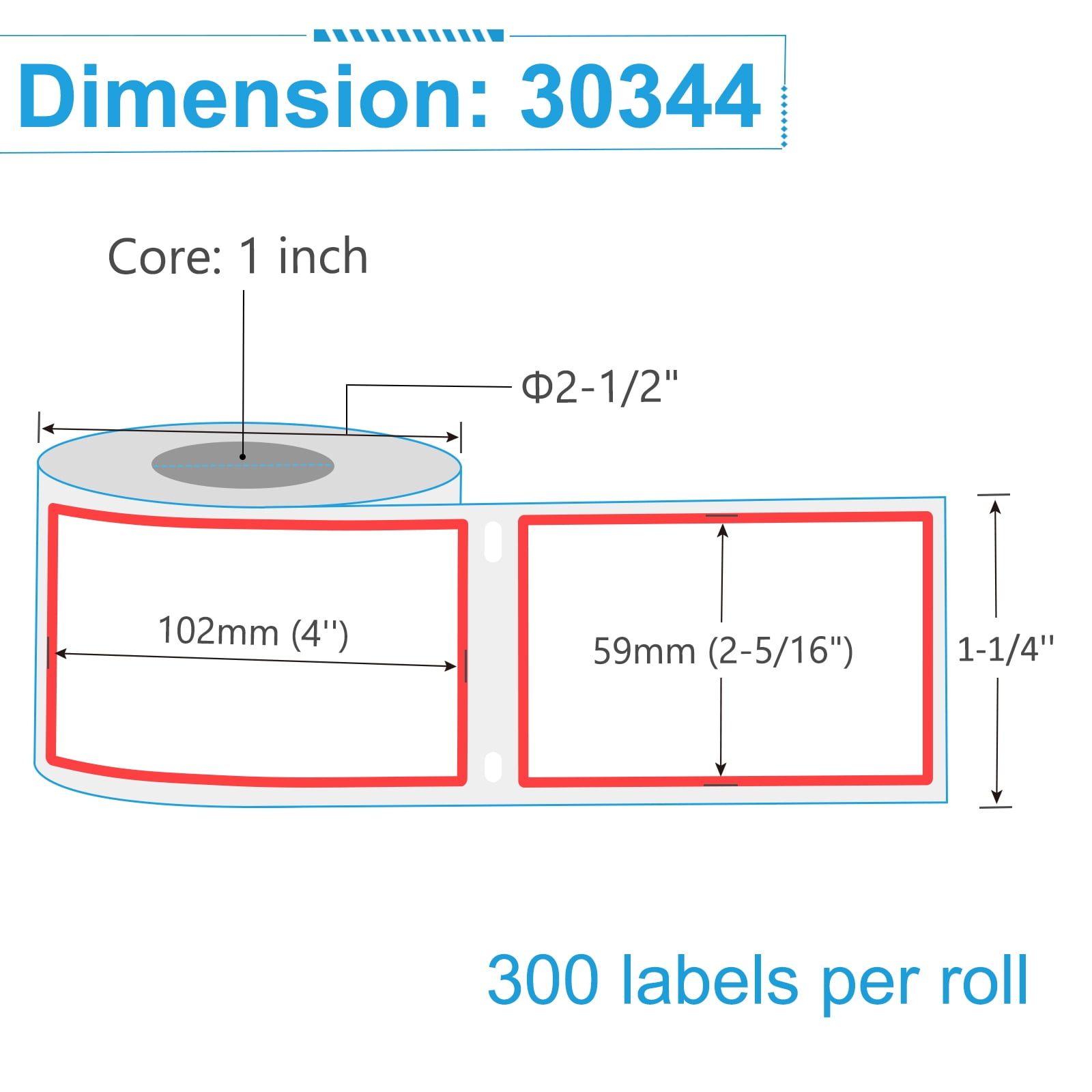 NineLeaf 4 Rolls Compatible for DYMO 30344 2-5/16 in x 4 in White with Red Border Shipping Address Barcode Labels, 300 Labels Per Roll